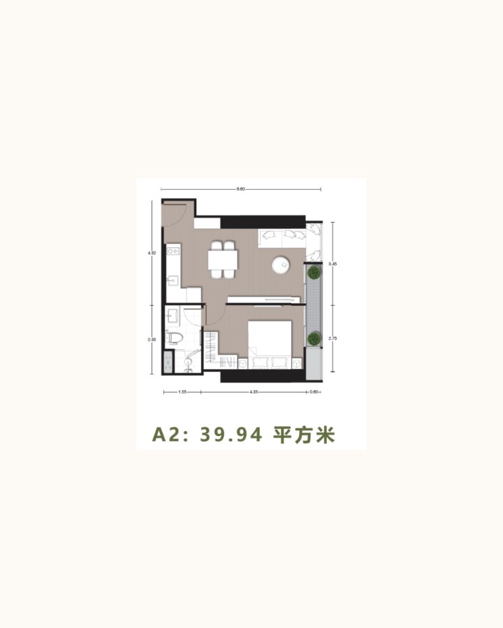 A2 1房格局圖
